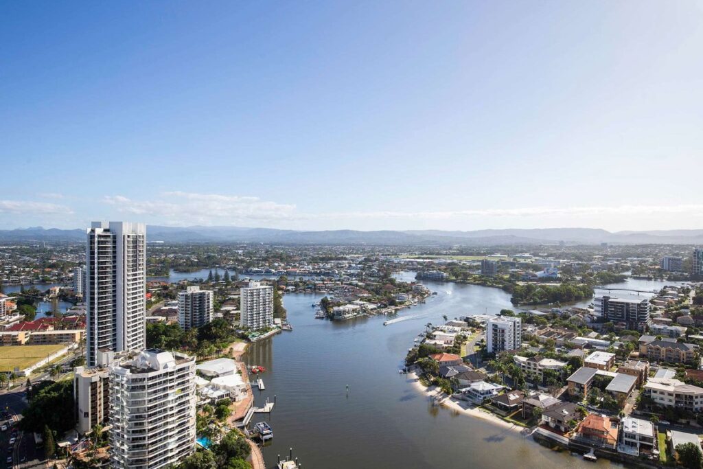 Inland Gold Coast view from Mantra Towers of Chevron, Surfers Paradise