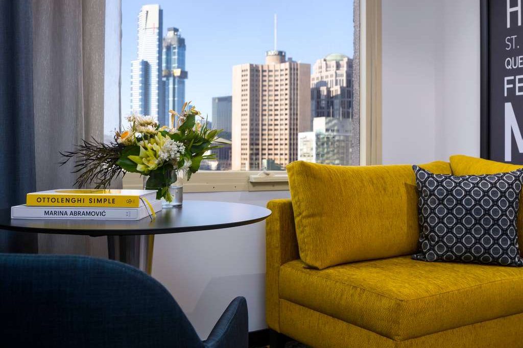 Suite lounge with Melbourne city views