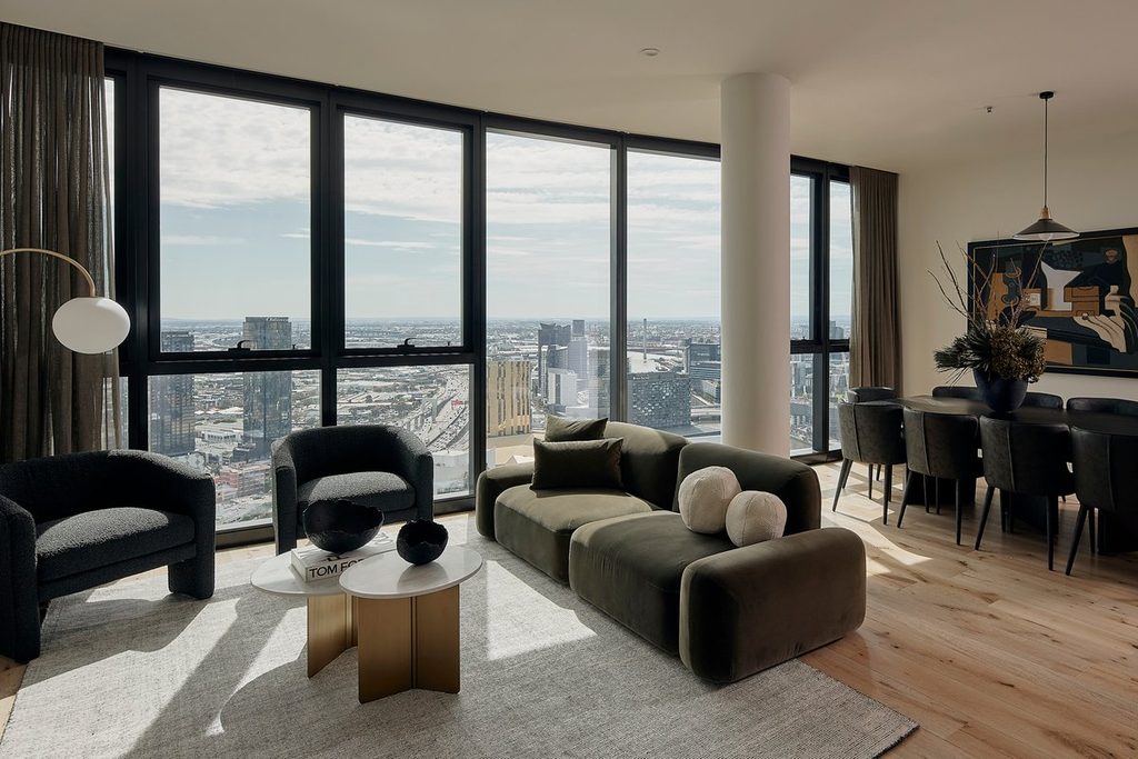 Penthouse lounge with city views at Shadow Play by Peppers, Melbourne