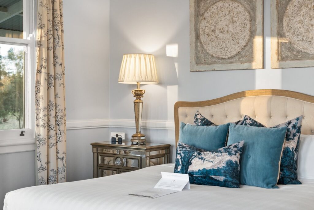 Premier Room bed detail at The Convent Hunter Valley, Pokolbin