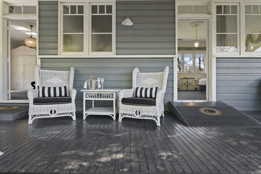 Superior Room entrance and veranda seating at The Convent Hunter Valley, Pokolbin